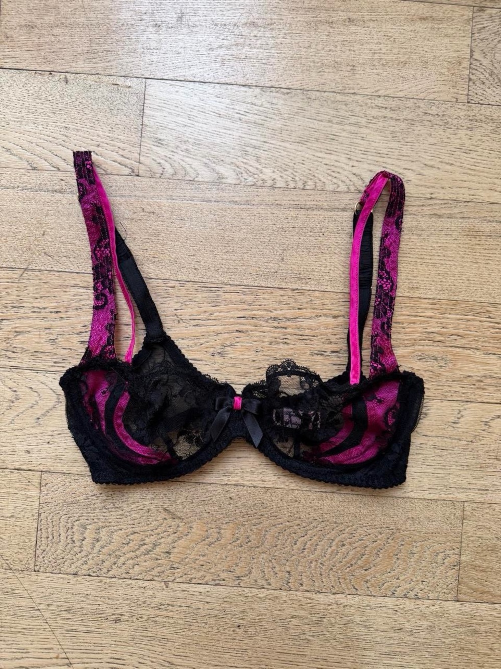 Y2K Agent Provocateur Pink Black Lace Bra 2000s Lingerie Coquette Dark Feminine